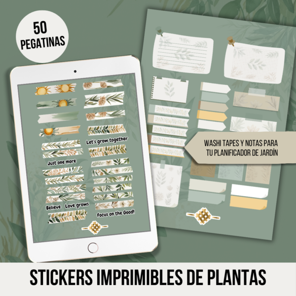 Stickers Imprimibles de Plantas en PNG Tamaño A4 (Washi Tapes y Notas)